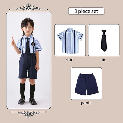 3 Pcs/set British Style Children Summer School Uniform Student Girl Pleated Skirts JK Suit Boys Shirt Shorts Performance Costume