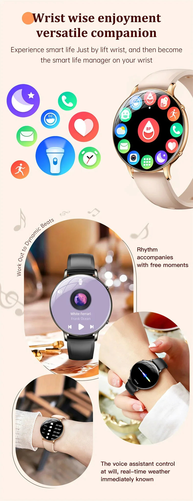 2026 Ultra-Thin Women Smart Watch AMOLED HD GPS Track Always-On Time Display LED Flashlight Bluetooth Call Waterproof Smartwatch