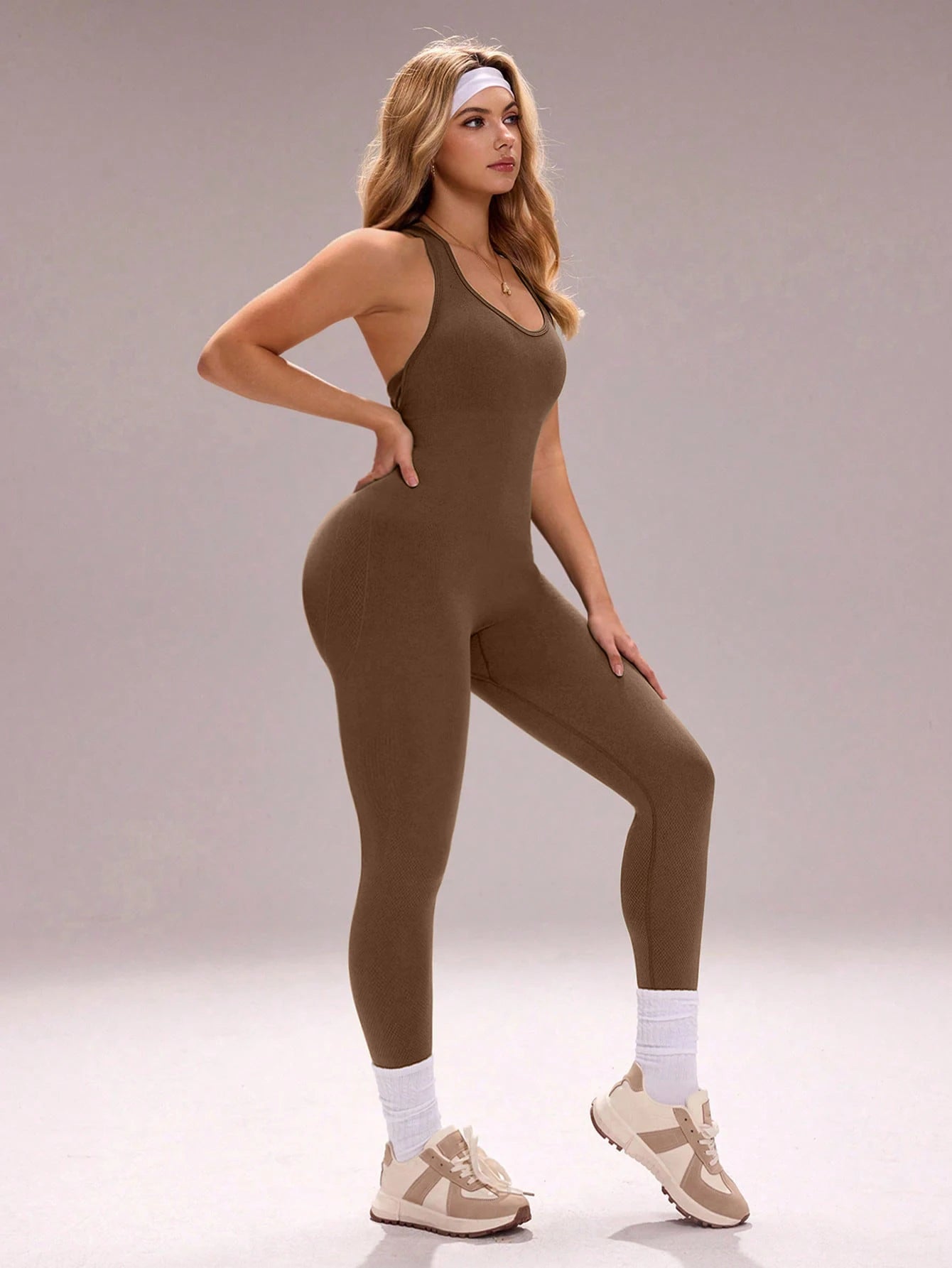 Crisscross Backless Seamless Yoga Jumpsuit Butt Lifting Tummy Control Sleeveless Fitness Workout One Piece Bodysuit