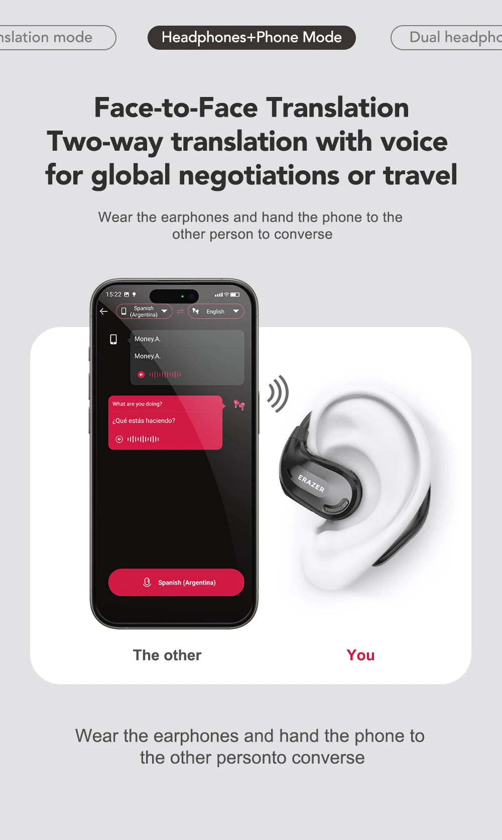 ERAZER XT66PRO Bluetooth Earphones ASMR Headsets DIY APP AI Translator Earbuds Wireless Headphones 13 Hours Long Life Display