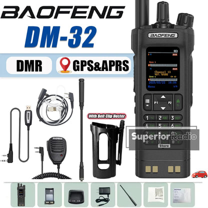 Baofeng DM-32 DMR Digital Walkie Talkie With Belt Clip Hoster GPS APRS High Power Long Range Dual Time Slot AES256 Type-C Charge