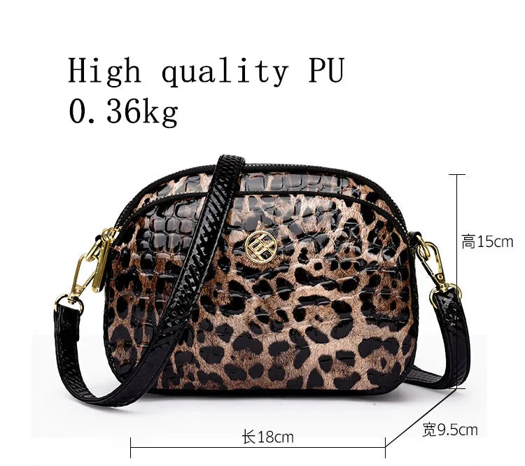 New 2025 Womens Small Messenger Bag PU Leather Shiny Shoulder Bag Fashion Saddle Bags Leopard Print Phone Purse Lipstick Storage
