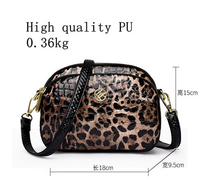 New 2025 Womens Small Messenger Bag PU Leather Shiny Shoulder Bag Fashion Saddle Bags Leopard Print Phone Purse Lipstick Storage
