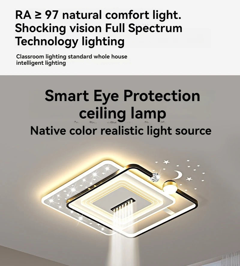 LED Ceiling Light with Spotlights Dimmable Remote Control Modern Living Room Lamp Fandelier Chandelier Smart Lighting