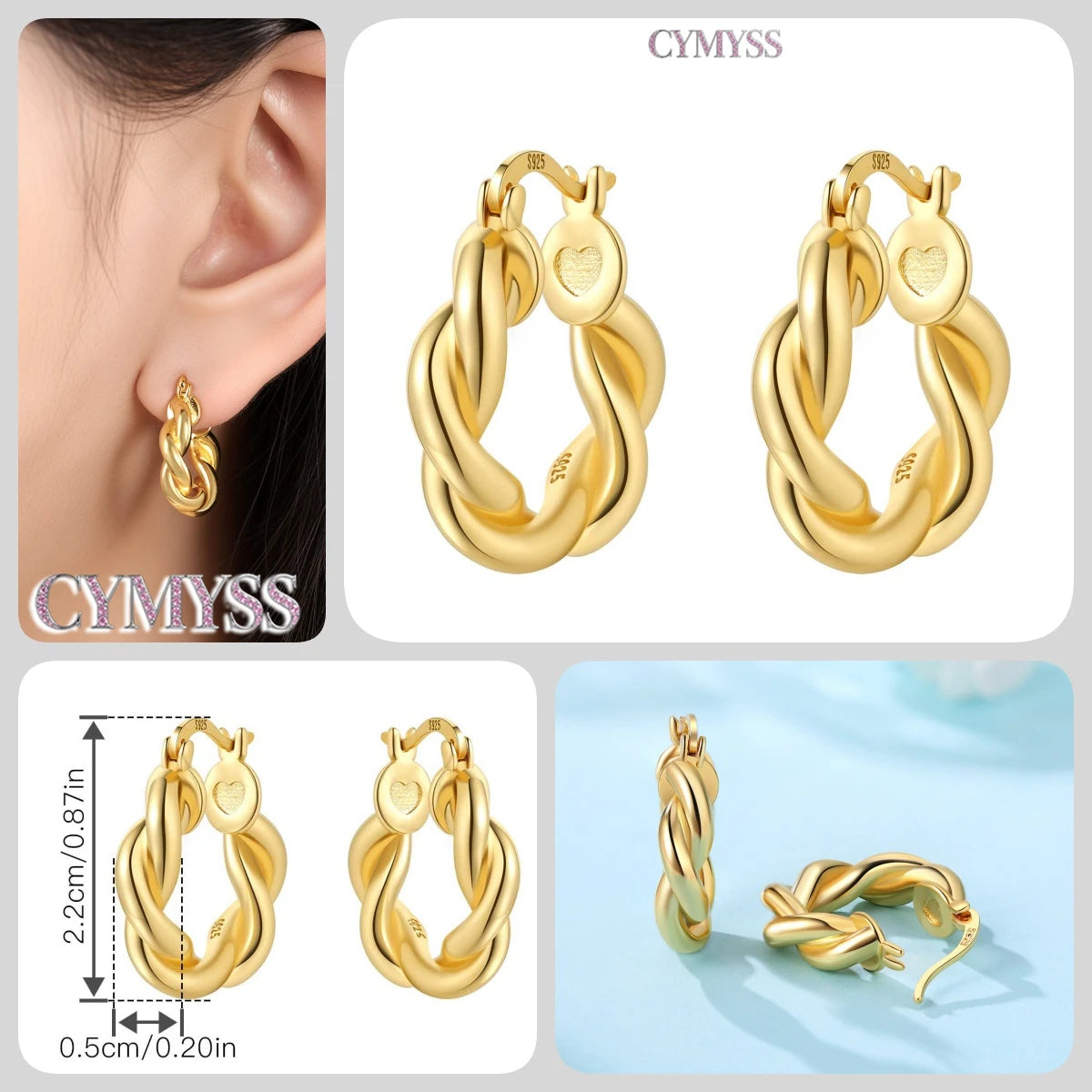 Original 925 Sterling Silver Heart Vintage Luxury Earrings Fashion 18K Gold Hoop Earrings for Women Piercing Jewelry Aretes 2026