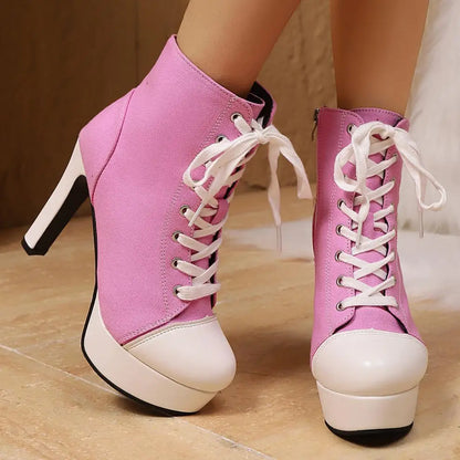 Luxury Designer Women Boots Fashion High-top Canvas Shoes Side Zip High-heel Ankle Boots Casual Platform High-heeled Boots Botas