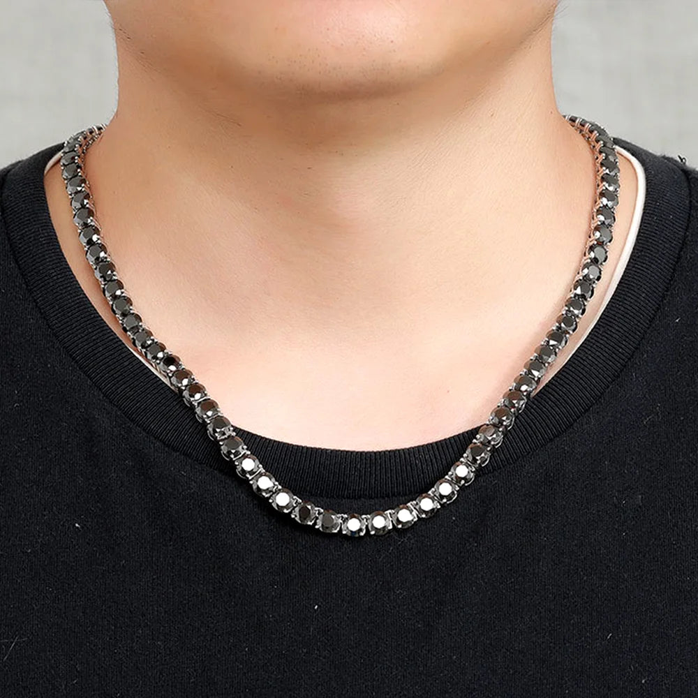COSYA 3/4/5/6.5mm Black Moissanite Tennis Necklace For Women Men S925 Sterling Silver Lab Diamond Luxury HipHop Fine Jewelry
