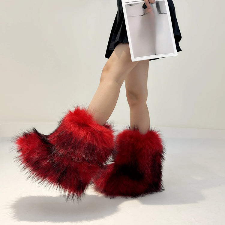 Winter Shoe Women's Winter Fluffy Faux Fox Fur Boots Woman Plush Warm Snow Boots Luxury Footwear Girls' Furry Fur Bottes Fashion