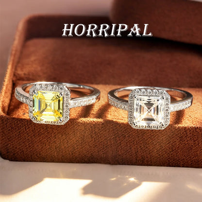 HORRIPAL High Quality Ascher Cut Moissanite Ring for Women 925 Sterling Silver GRA Wedding Engagement Shiny Classic Fine Jewelry
