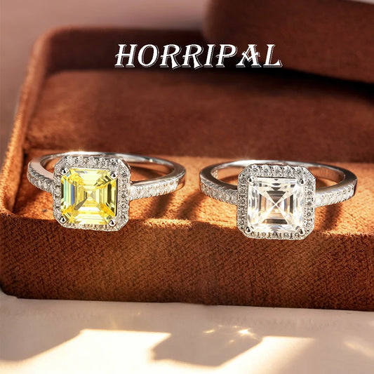 HORRIPAL High Quality Ascher Cut Moissanite Ring for Women 925 Sterling Silver GRA Wedding Engagement Shiny Classic Fine Jewelry