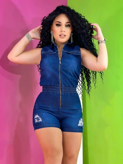 Streetwear Jeans Shorts Jumpsuit Summer Clothes Women 2024 Sleeveless Bodycon Denim Rompers Playsuits One Pieces Overalls Outfit