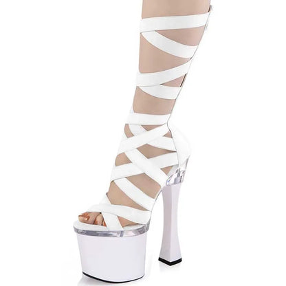 Sexy Strip Pole Dance Rome Crossdresser High Heel Nightclub Sexy Cool Boots 15cm Hate High Exotic Walking 20cm Platform Female