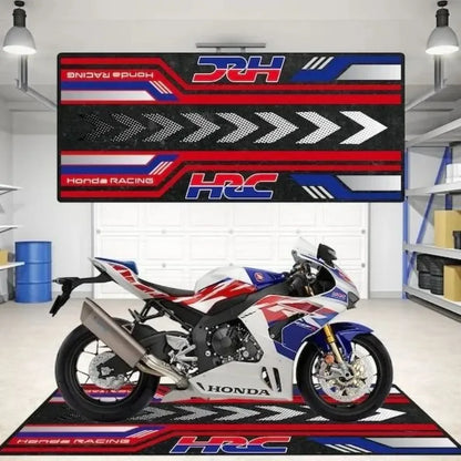 Crystal Velvet Motorcycle Mat, Anti-Slip Garage Floor Mat for Harley/Honda, Flame/Tribal/Racing Style, Motorbike Parking Rug