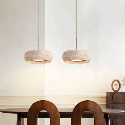 7.8in Modern Pendant Light Adjustable Pendant Lights With Yellow Travertine Lampshade LED 18W 3 Color Dining Room Bedroom