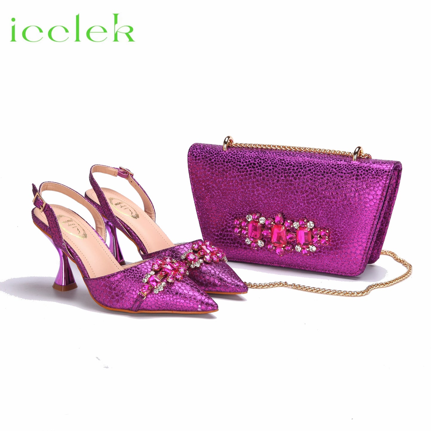2025 New Elegant Nigerian Women’s Wine Color Heeled Shoes and Rhinestone Handbag Set Italian Design for Parties and Weddings