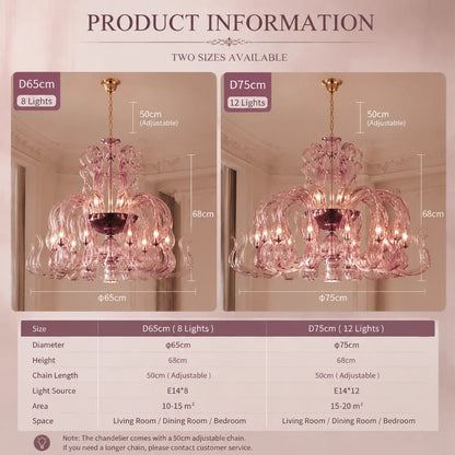 Pink Glass Swan Chandelier Luxury French Style LED Pendant Light for Living Room Bedroom Dining Room Home Decor