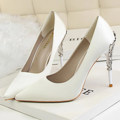 Women Luxury Metallic Decoration Heel Wedding Shoes Lady Trendy 10cm High Heels Pointed Toe Shoes Female Premium Gray Shoes