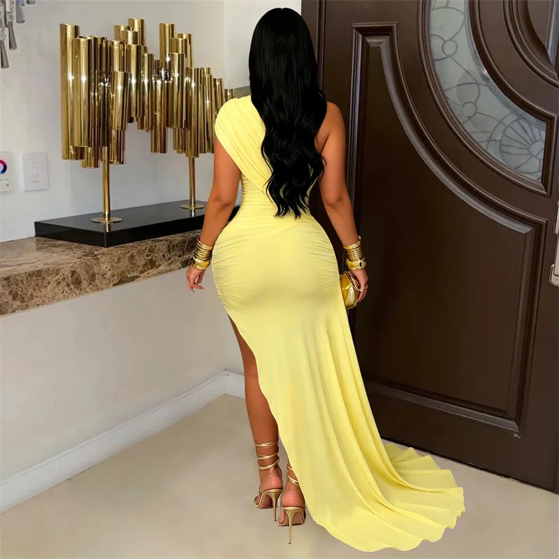 Doyerl Elegant One Shoulder Cocktail Dresses for Woman Party Club Birthday Formal Prom Ruched Mermaid Bandage Bodycon Mini Dress