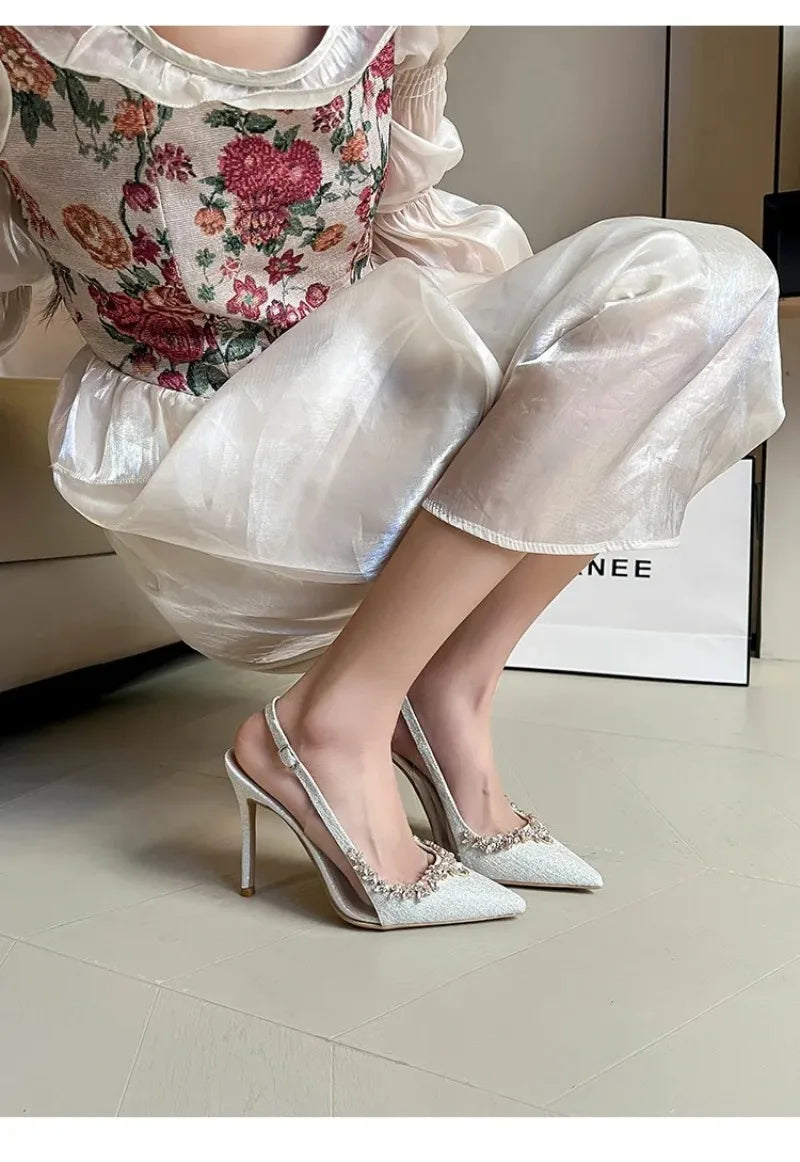 Luxury Designer Women Shoes Exquisite Rhinestone High Heeled Sandals for Woman Elegant French Style Casual Shoes Sandalias Mujer