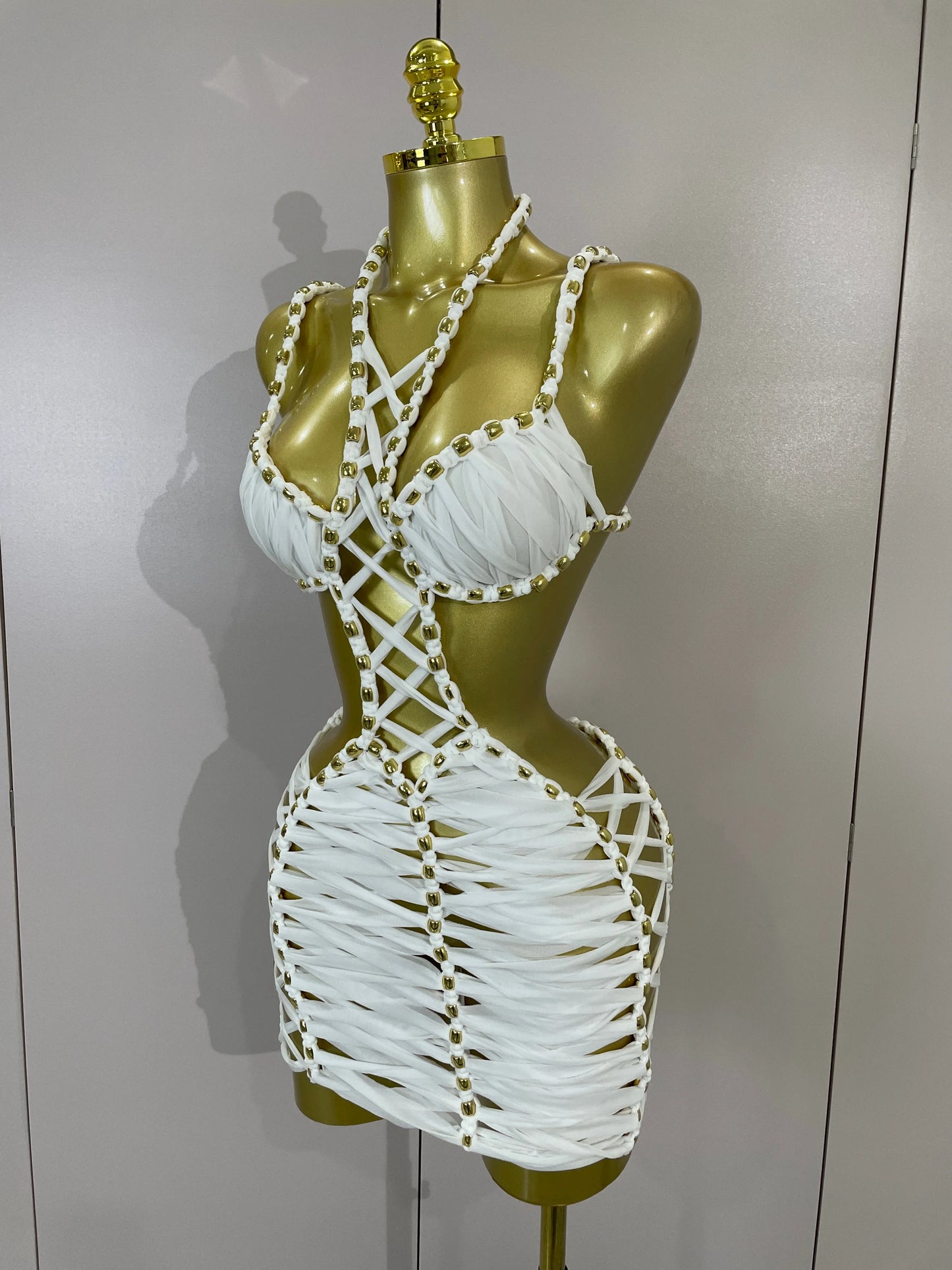 2026 Women Sexy White Halter Neck Perspective Hollow Mini Dresses Summer Backless Nightclub Party Evening Club Performance Dress
