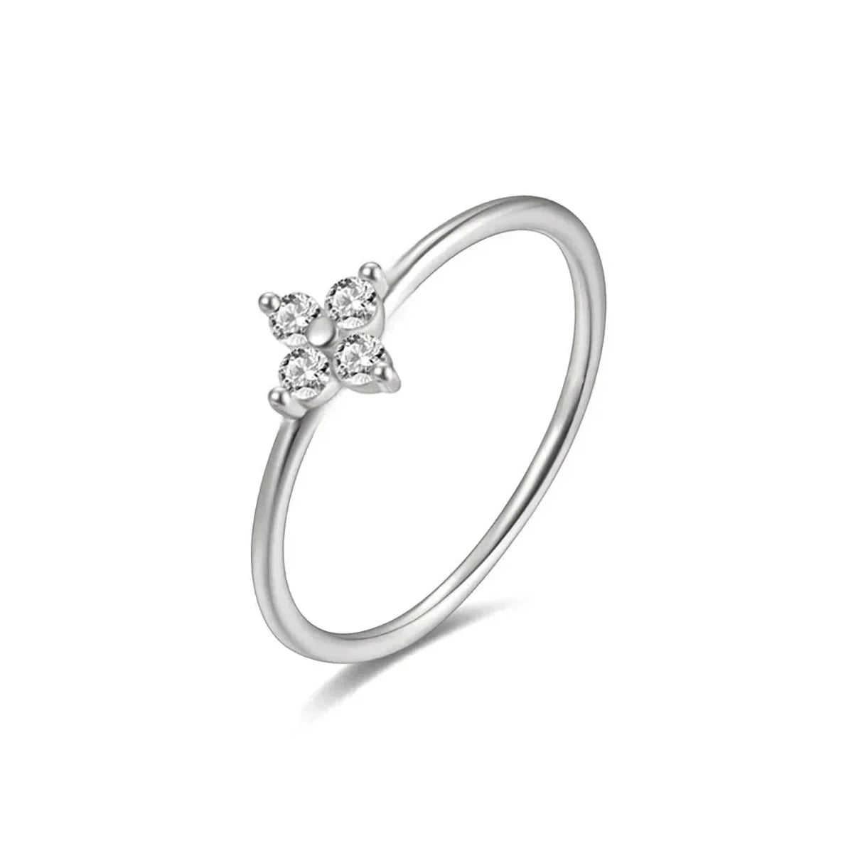925 Thai Silver Inlaid Four Leaves Clover Zirconia Flower Ring for Women Simple Elegant Good Luck Anniversaries Jewelry Gift