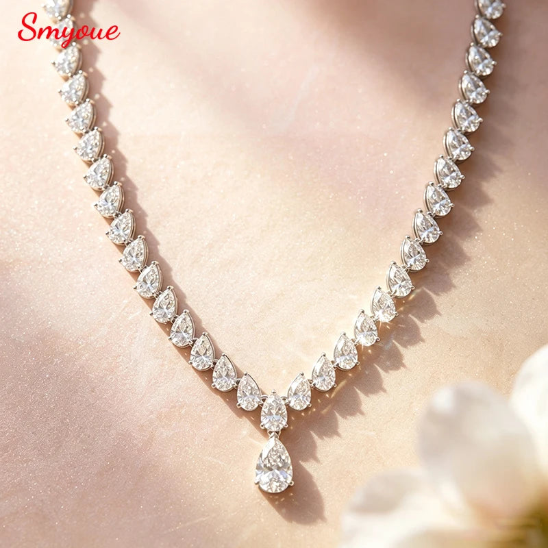Smyoue New Pear Cut D VVS1 All Moissanite Necklace for Women 18K Plated Wedding Party S925 Pure Silver Lab Diamond Jewelry Gifts