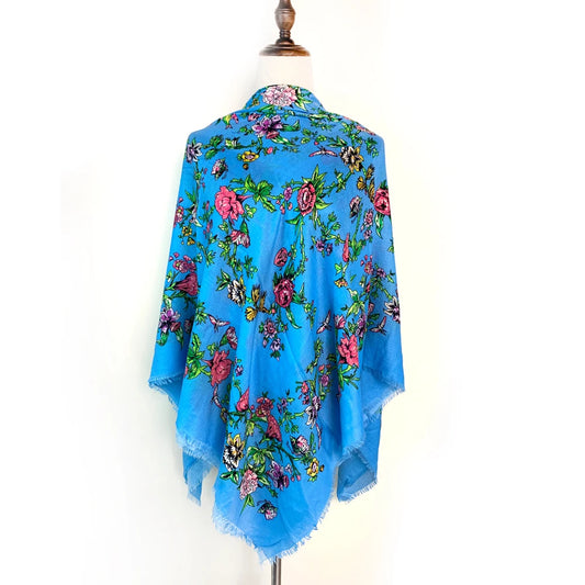 130*130cm Breathable Thin Russian National Square Scarf Women Luxury Floral Print Ethnic Shawl Bandana Foulard Femme Beach Stole