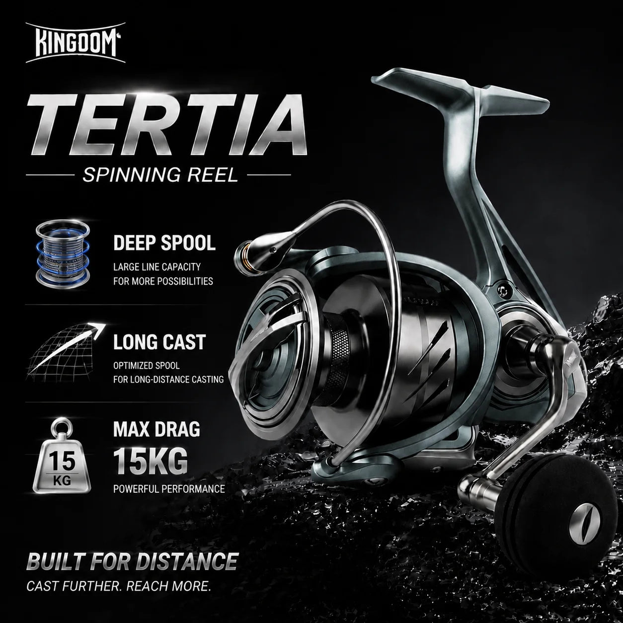 Kingdom TERTIA Spinning Fishing Reel Ultra-Long Casting 1000-5000 Max Drag 15KG 8+1 BB 5.2:1 Freshwater Saltwater Fishing