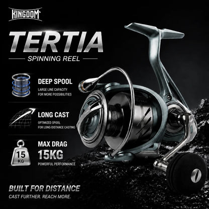 Kingdom TERTIA Spinning Fishing Reel Ultra-Long Casting 1000-5000 Max Drag 15KG 8+1 BB 5.2:1 Freshwater Saltwater Fishing