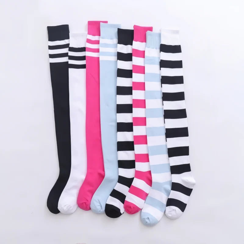 1/2 Pairs Women Over The Knee Socks Cotton Thigh High Socks Black White Blue Colorful Striped Pattern Fashion Casual Daily Wear