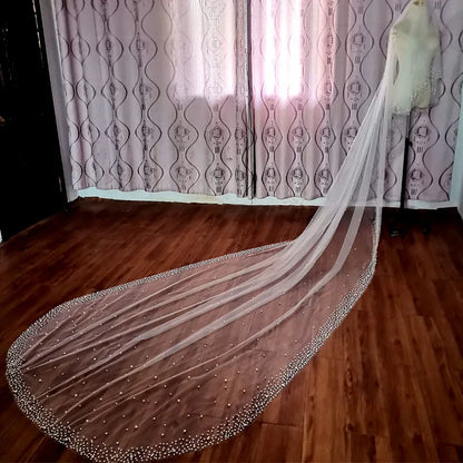Solid White Full Pearl Veil Bridal Cathedral Wedding Accessories 2026 New Veil Elegant Veil Mariage Custom Made Veil