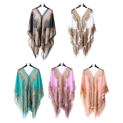 Woman Chiffon Blouse Fashion Women Scarf Shawl Printed Sunscreen Sun Protection Shawl Beach Shawl Soft Loose Bikini Cover Tops