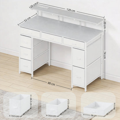 47Inch Computer Desk with Storage Drawers, Gaming Desk with LED Lighting and USB Ports, Home Office Desk with Monitor Stand, Suitable for Studies, Available in 4 Colours