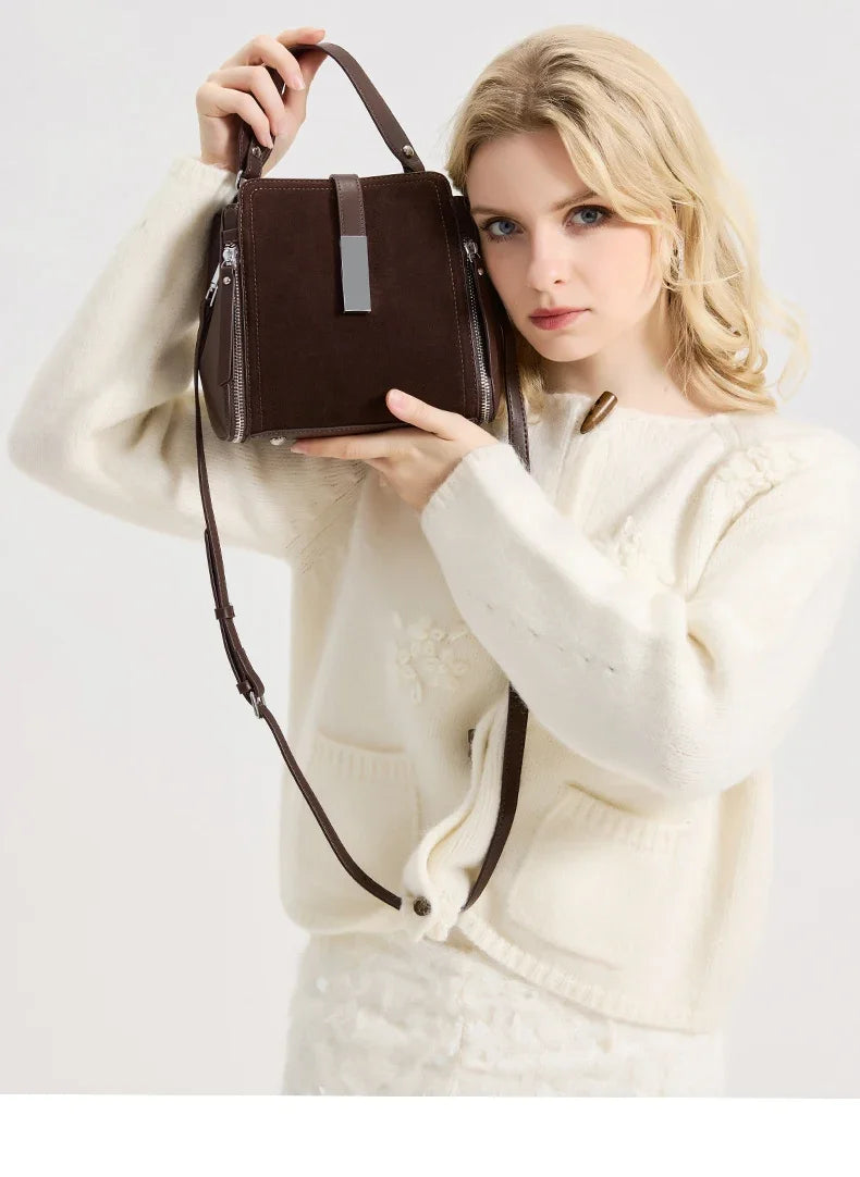 NEW Winter Women's Vintage Natural suede Leather Shoulder Bags Ladies Luxury Designer Cowhide Handbags Female Crossbody Bag