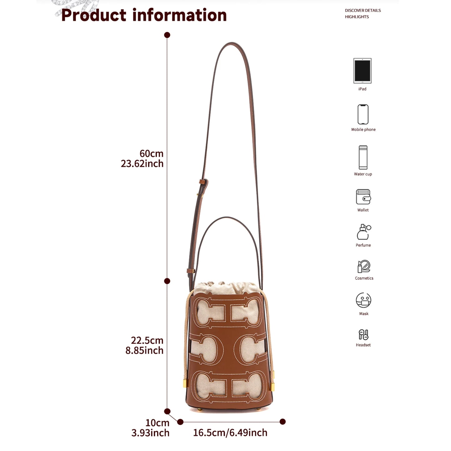 CHCH Women's Shoulder Bag 2026 Spring Hollow Design Handbag High Quality Detachable Shoulder Strap16.5*10*22.5cm