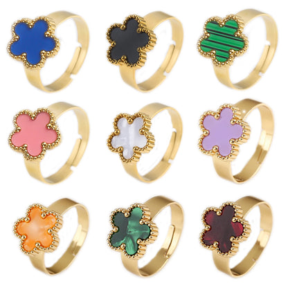 Simple Adjustable Stainless Steel Five Leaf Flower Open Ring Fashion for Woman Party Wedding Trend Jewelry Accessories Clover