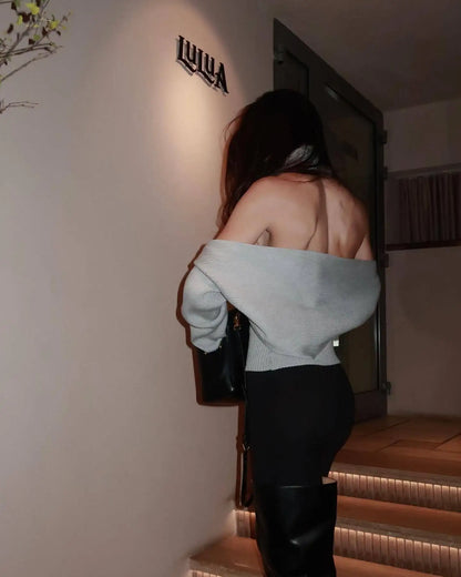 2025 New Women's High Neck Sexy Open Back Buckle Knitted Vest Long Sleeved Shawl Duo Set
