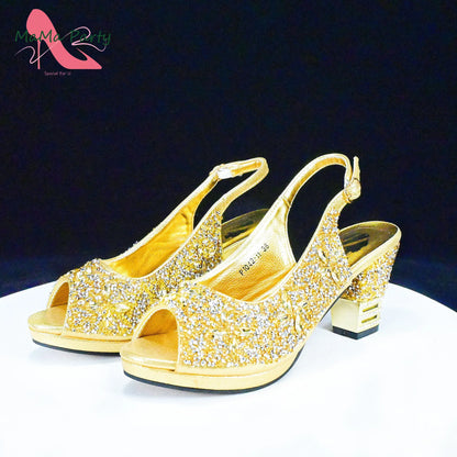 2025 Fashion Style Nigerian Ladies Lovely Shoes and Bag to Match Set in Gold Color Specials Pumps for Dress