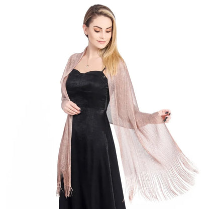 Metallic Silk Scarf Bridal Evening Gown Accessory For Women Wedding Party Prom Bridal Shawl Gold Silver Thread