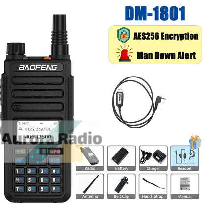 Baofeng DM-1801 DMR Walkie Talkie AES256 Man Down VHF UHF Digital & Analogy Dual Time Slot Roaming Recording 1024 Channel Radio