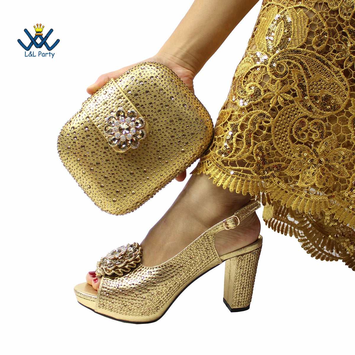 2022 Sweet  Special Design Women Crystal Style African Ladies Party Shoes Matching Bag in Magenta Color