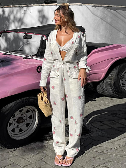 Elegant Print Women Jumpsuits Fashion Long Sleeve V-neck Zippers Female Overalls 2026 Summer Autumn All-match Lady Outfit New