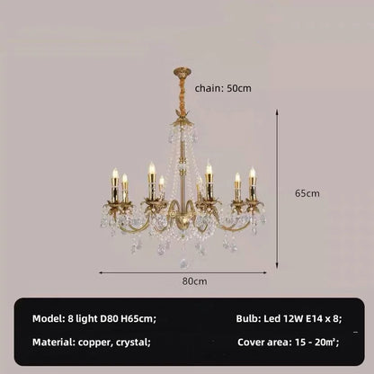 American Luxury Candle E14 Chandelier Living Room Lustre Crystal Hanging Lamp Copper Suspend Lamp Led Luminarias Decor Lamparas