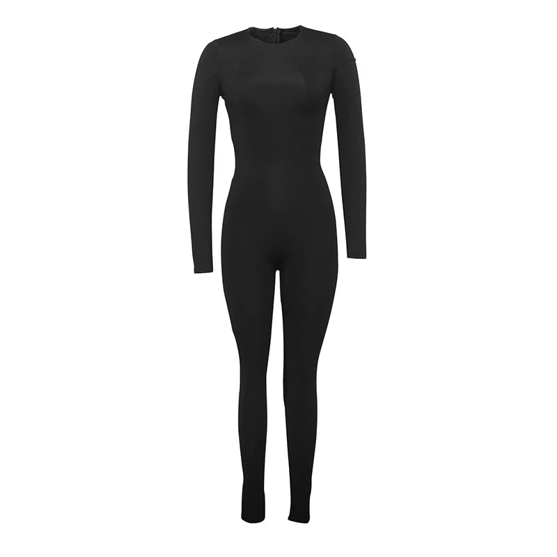 Autumn Winter Jumpsuits Sexy Women Skinny O-Neck Zippers Long Sleeves New Fashion Thermal Jumpsuits Fitness Yoga Sports Rompers