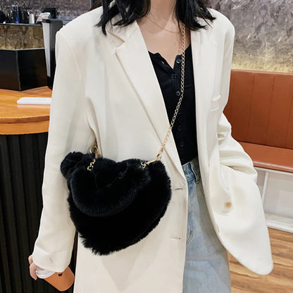 Women Hand Bags New Plush Love Heart Shaped New Fashionable Solid Color Soft Comfortable Purses and Handbags Bags for Ladies
