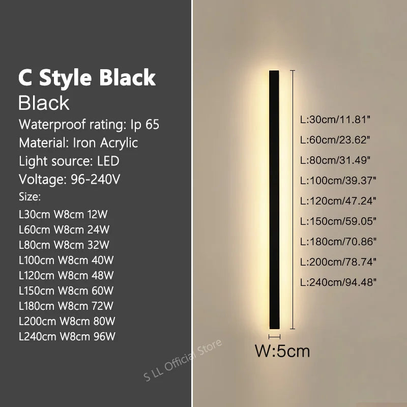 Modern Waterproof outdoor Long Strip LED wall lamps IP65 Iron Wall Light Garden porch Sconce Lights 110V 220V wall washer