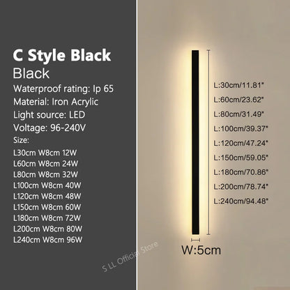 Modern Waterproof outdoor Long Strip LED wall lamps IP65 Iron Wall Light Garden porch Sconce Lights 110V 220V wall washer