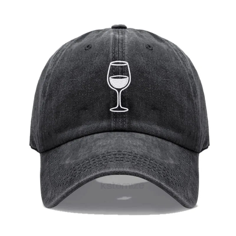 Wine Glass Embroidery Baseball Cap For Men Women Soft Cotton Adjustable Dad Hat Unisex Casual Sport Visor Golf Caps