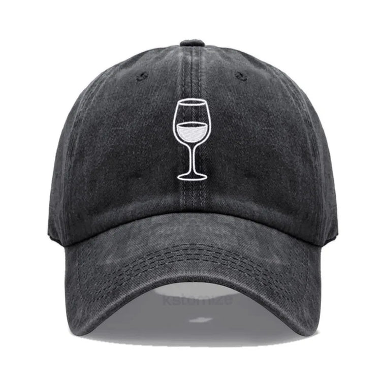 Wine Glass Embroidery Baseball Cap For Men Women Soft Cotton Adjustable Dad Hat Unisex Casual Sport Visor Golf Caps