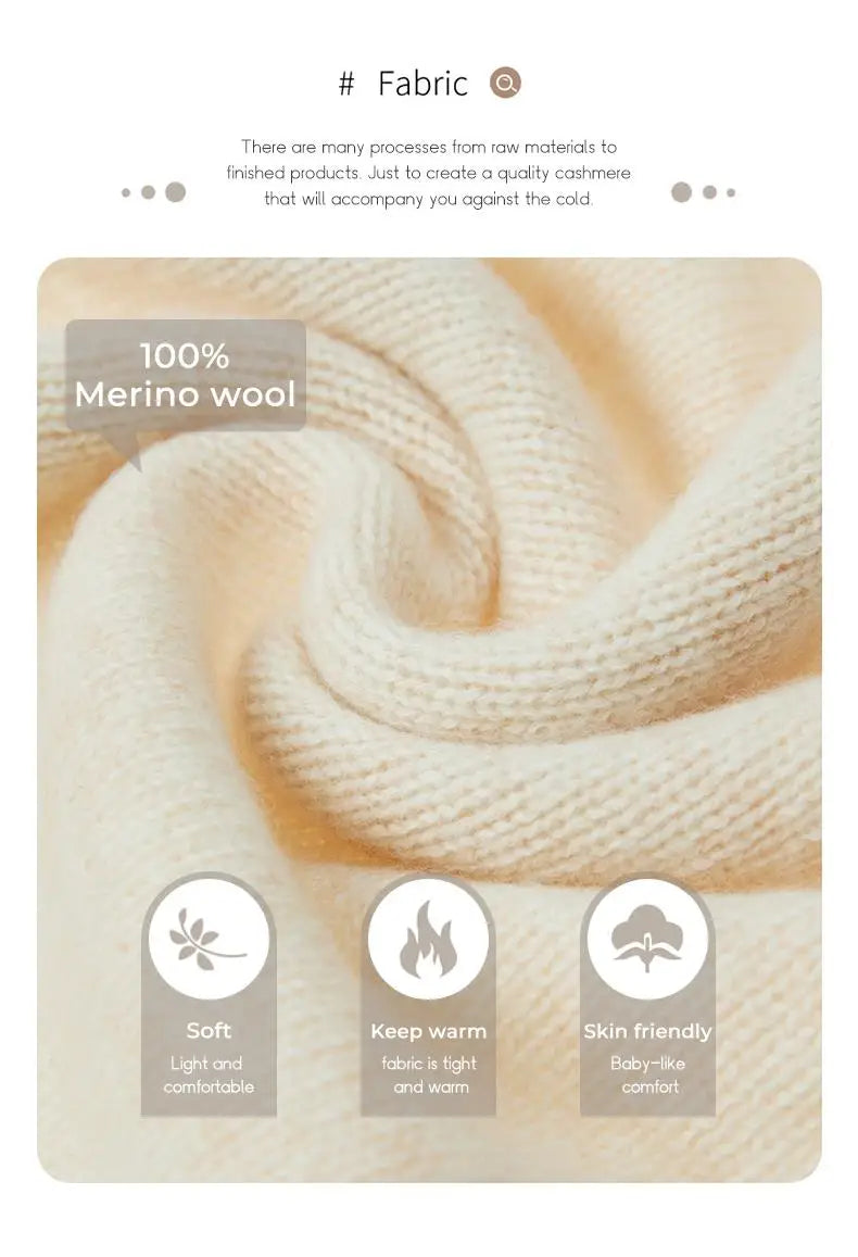 Autumn New 100% Merino Wool Shawl Pullover For Women Soft Solid Cashmere Knitwear Shawl Scarf Female Popular Sweater Grace Tops